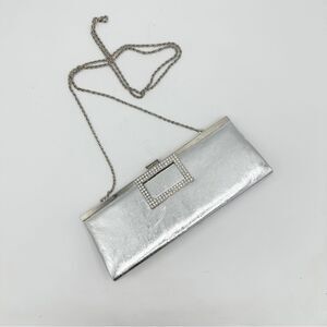 CACHE Silver Metallic Convertible Clutch w/Crystal Embellishment‎